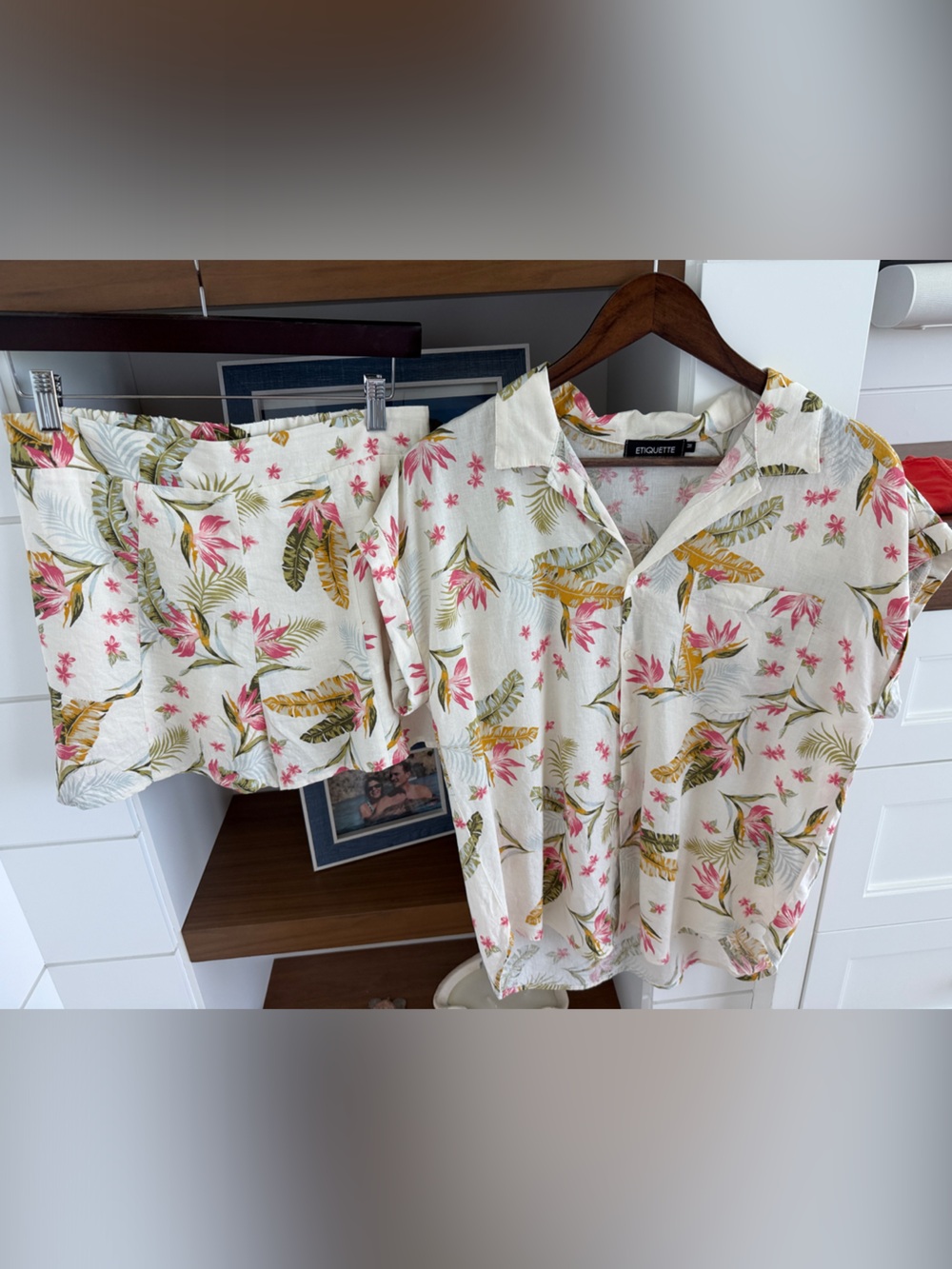 Floral Tropical Button-Up Shirt in Pink & Green With Matching Shorts